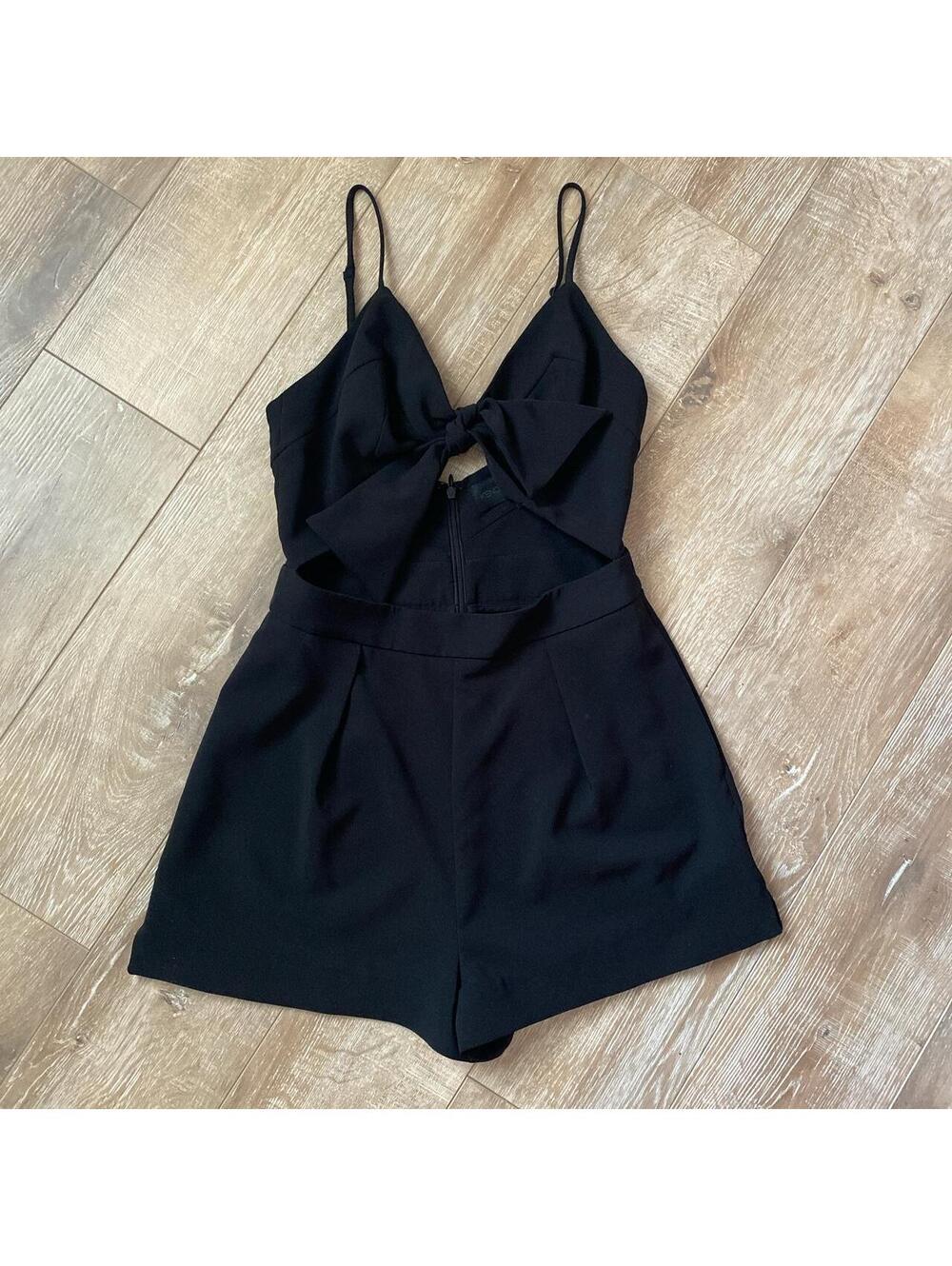 Kendall + Kylie Black Spaghetti Strap Romper with Front Bow Detail, Size M